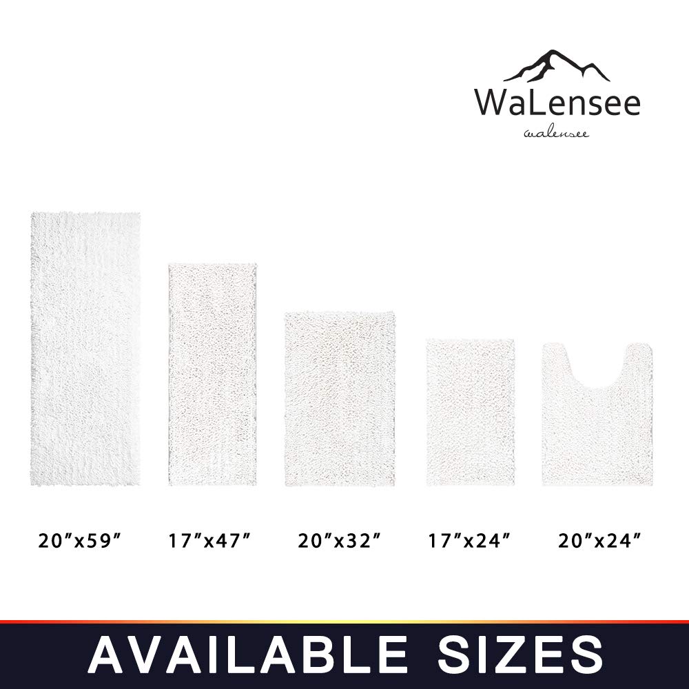 Walensee Bathroom Contour Rug Non Slip Toilet U Shaped Bath Mat (20X24, White) Water Absorbent Super Soft Shaggy Chenille Machin
